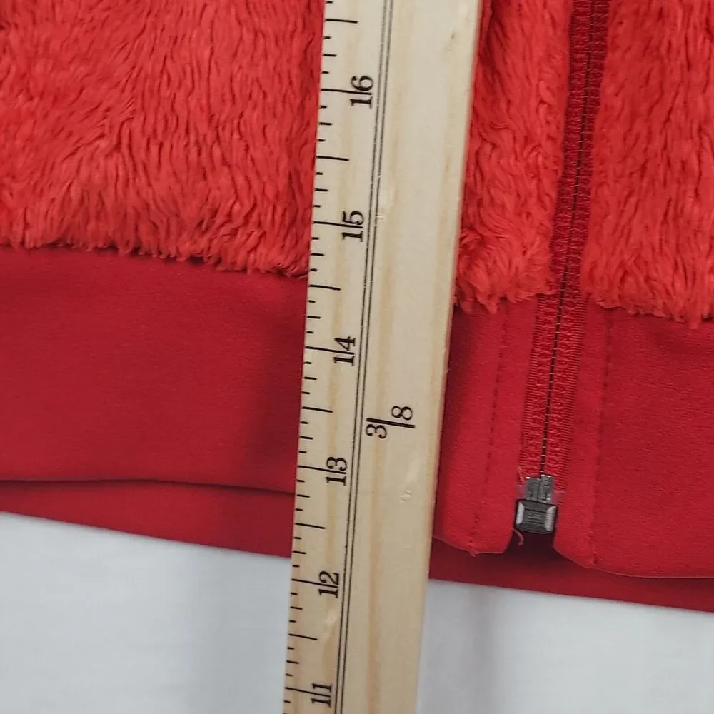 The North Face Women M Red Fuzzy Teddy Fleece Hooded Jacket Soft Zip‑Up Coat